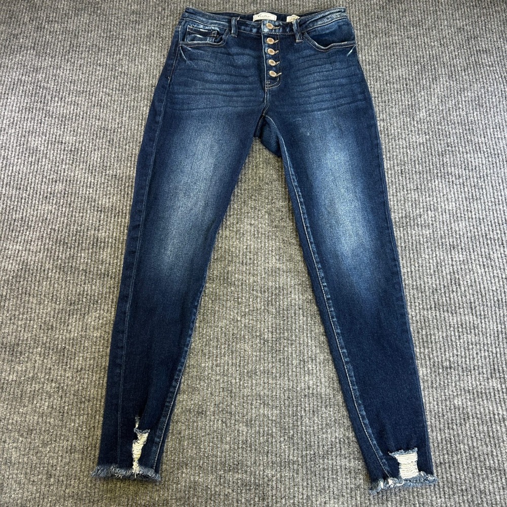 KanCan Signature Kurvy Mid-Rise Ankle Skinny Jeans Dark Wash Button Fly 28